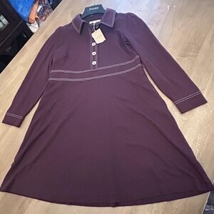 Boden Dress Womens 10P Purple Knit Collared A-Line Shirt Long Sleeve Short